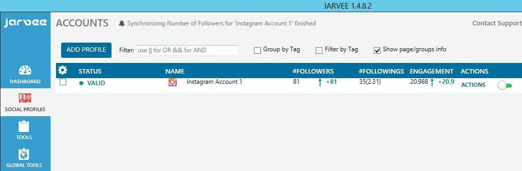 Instagram account set up unfollow jarvee