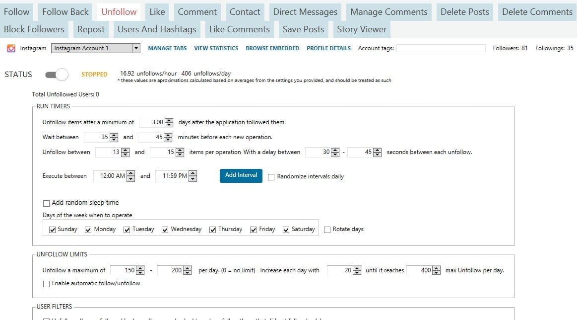 Tutorial: Instagram auto-unfollow settings for Jarvee (Social Media Automation Tool)