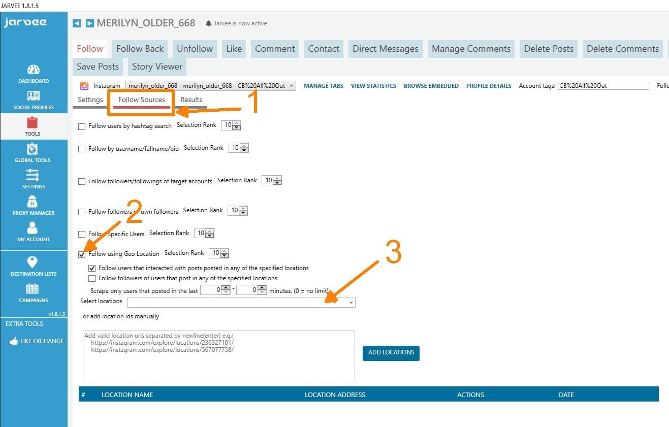 setting up target sources jarvee