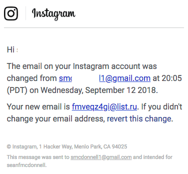 Instagram account was hacked email