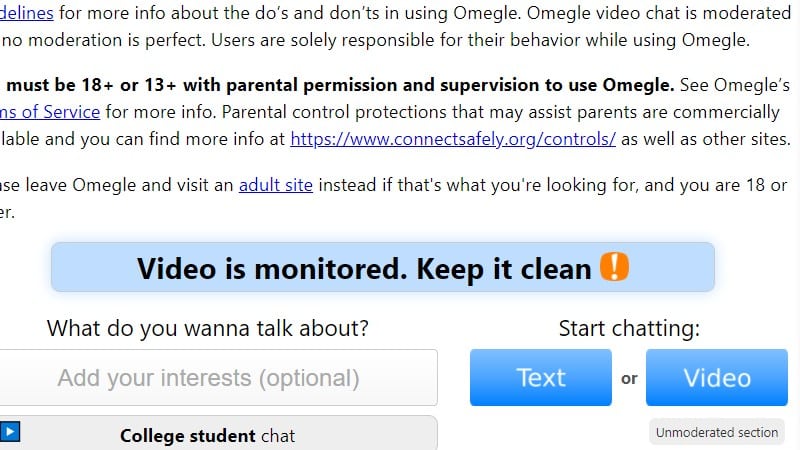 Omegle video chat on android phone